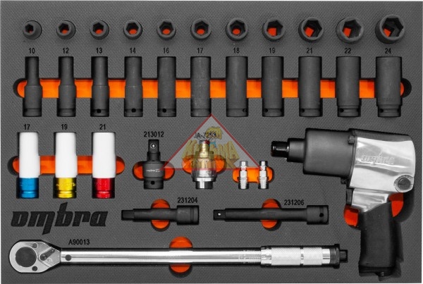 OMT33STE Набор с гайковертом, динамометрическим ключом и ударными головками в EVA ложементе 560х375 мм, 33 предмета.OMBRA