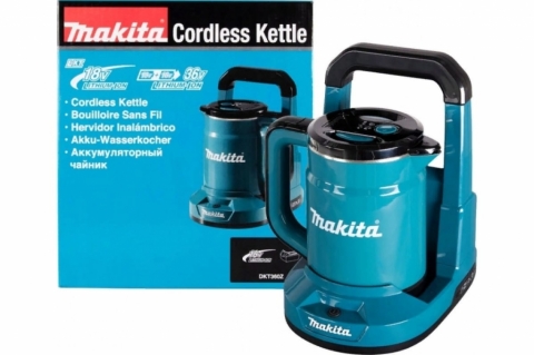 products/Аккумуляторный чайник Makita LXT 2x18В, объем 800 мл, клапан в крышке, метал. фильтр, док-станция DKT360Z, арт. 204705