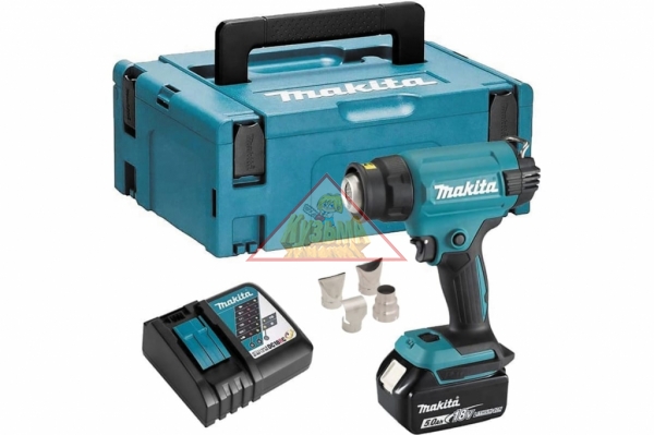 Аккумуляторный тепловой пистолет-фен Makita LXT 18В, 550 град, 2 скорости,6 режимов, кейс MakPac ,насадки 5.0Ач х1,з/у DHG181RT1J, арт. 204686