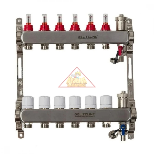 Коллекторная группа из нерж.стали (расход.,дрен.кран,воздухоотв.) 000800024 ELITELINE 1" 6 вых.(4/1), EL-KGS002-1" х 6 WAYS