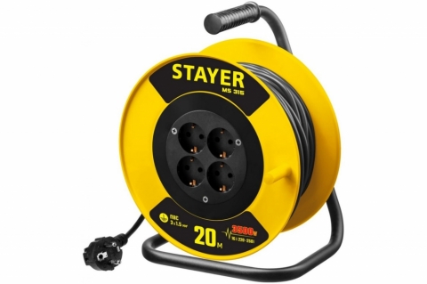 products/Удлинитель на катушке Stayer MS 315, 20 м, 3500 Вт, заземление, 4 гнезда, ПВС 3x1,5 кв мм, 55078-20