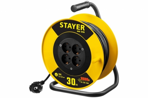 products/Удлинитель на катушке Stayer MS 315, 30 м, 3500 Вт, заземление, 4 гнезда, ПВС 3x1,5 кв мм, 55078-30