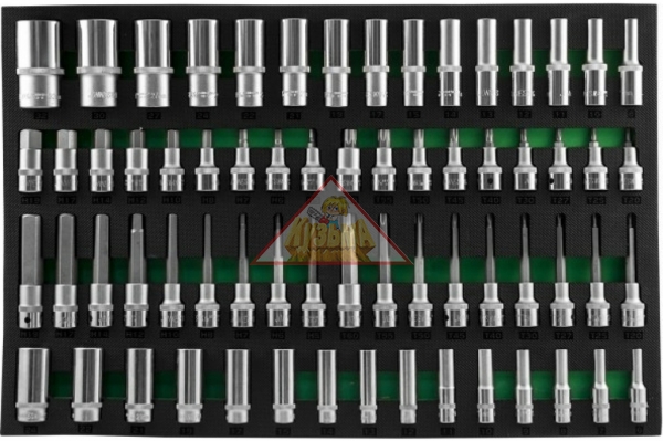 Набор глубоких торцевых головок, торцевых насадок со вставками TORX, HEX (66 пр; 3/8"DR, 1/2"DR) в EVA ложементе Jonnesway S04HD4366SV