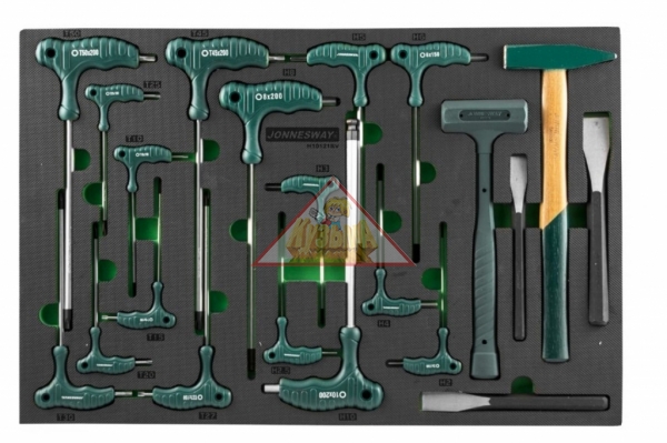Набор ключей торцевых шестигранных и TORX молотков и зубил в EVA ложементе Jonnesway H10121SV