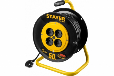 products/Удлинитель на катушке STAYER "MS 207", 50 м, 2200 Вт, 4 гнезда, ПВС, 55073-50