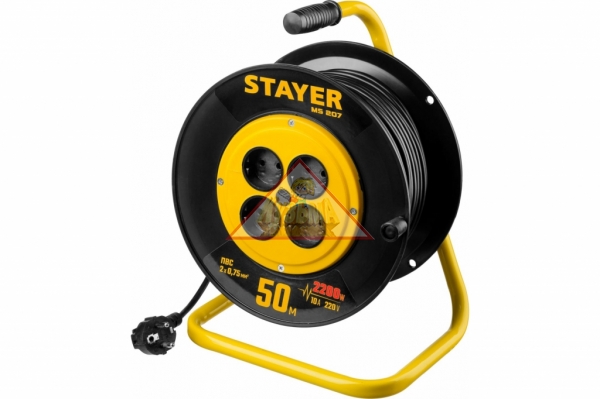 Удлинитель на катушке STAYER "MS 207", 50 м, 2200 Вт, 4 гнезда, ПВС, 55073-50