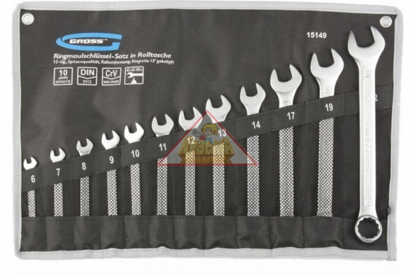 Набор ключей комбинированных 6-22 мм, 12 шт., CrV, холодный штамп GROSS 15149