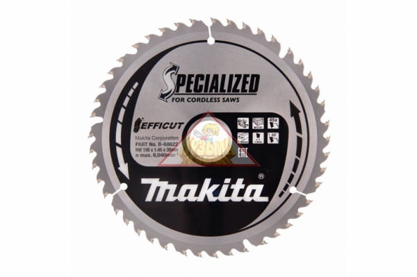 Пильный диск для аккумуляторных пил по дереву EFFICUT 190X30X1.0X45T Makita B-68622, арт. 198632