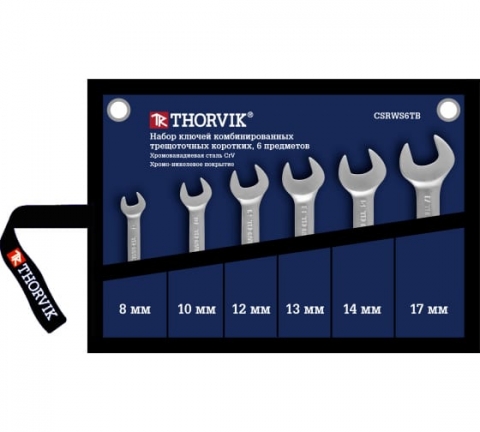 products/Набор комбинированных трещоточных ключей Thorvik CSRWS6TB короткие, в сумке, 8-17 мм, 6 пр