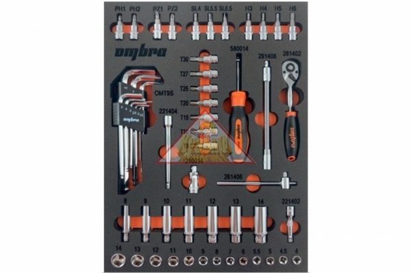 OMT54STE Набор головок торцевых 1/4" DR с аксессуарами в EVA ложементе 280х375 мм, 54 предмета.OMBRA