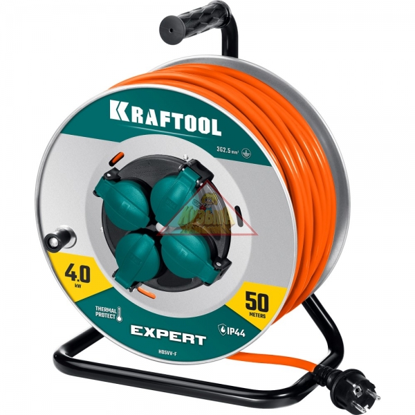 Силовой удлинитель на стальной катушке KRAFTOOL EXPERT 50м, арт. 55089-50