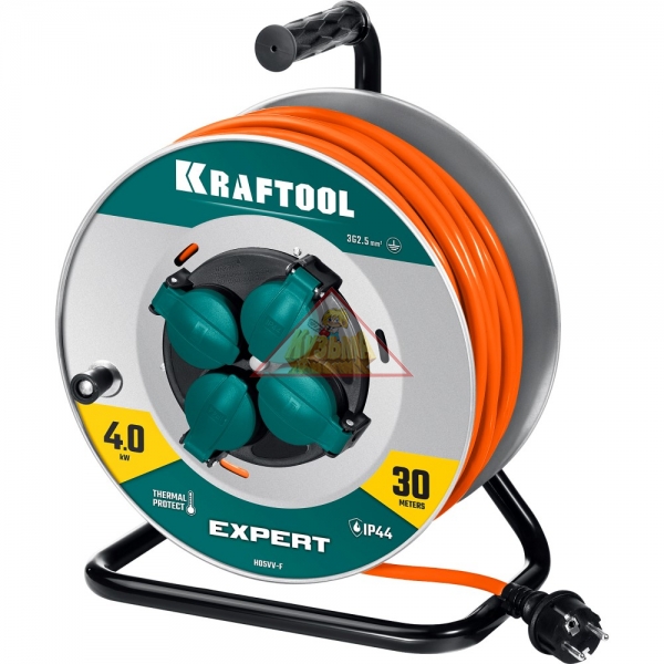 Силовой удлинитель на стальной катушке KRAFTOOL EXPERT 30 м, арт. 55089-30