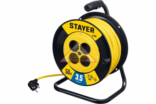 Силовой удлинитель на катушке STAYER S 225 ПВС 2x1.5 50м 3500Вт 55072-50