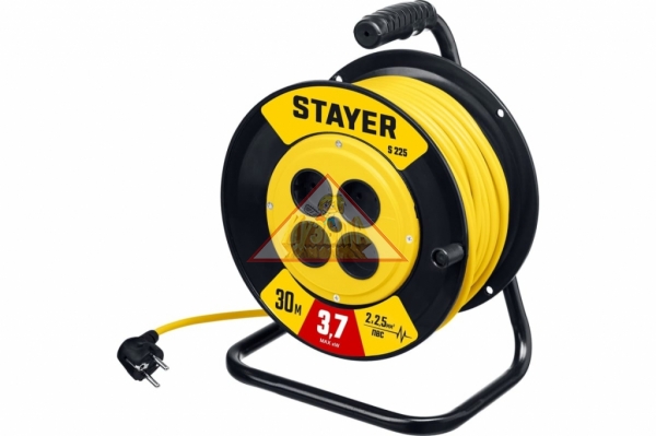 Силовой удлинитель на катушке STAYER S 225 ПВС 2x2.5 30м 3750Вт 55070-30