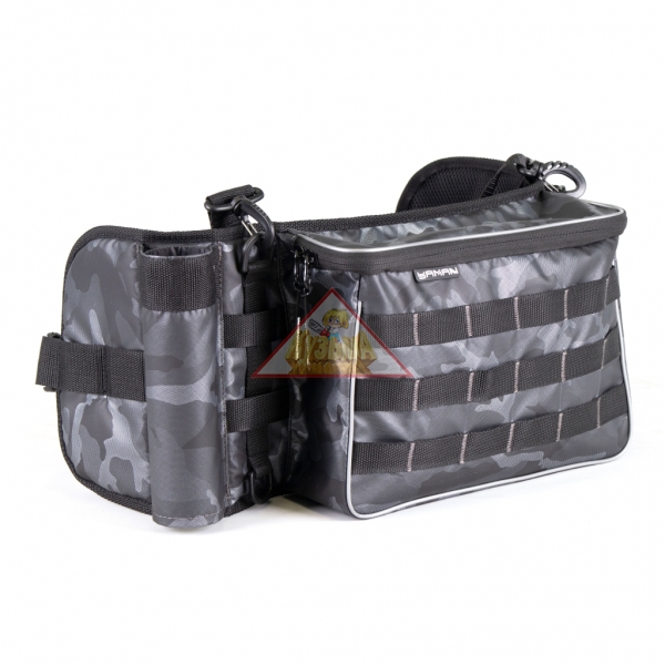 Y-FBB-02 Сумка рыболовная поясная "Yaman" Fishing Belt Bag, 74х22х10 см, цв. сер.камуфляж + 2 кор.