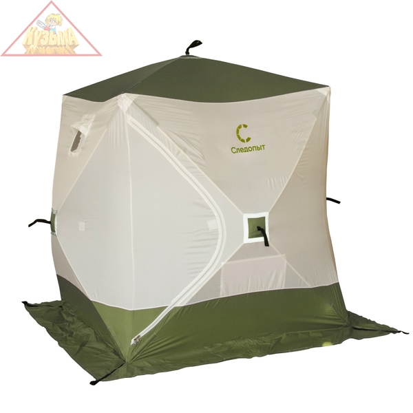 Палатка зимняя куб СЛЕДОПЫТ 1,5 х1,5 м, Oxford 240D PU 1000, S по полу 2,2  кв.м, цв. оливковый/бел, PF-TW-22